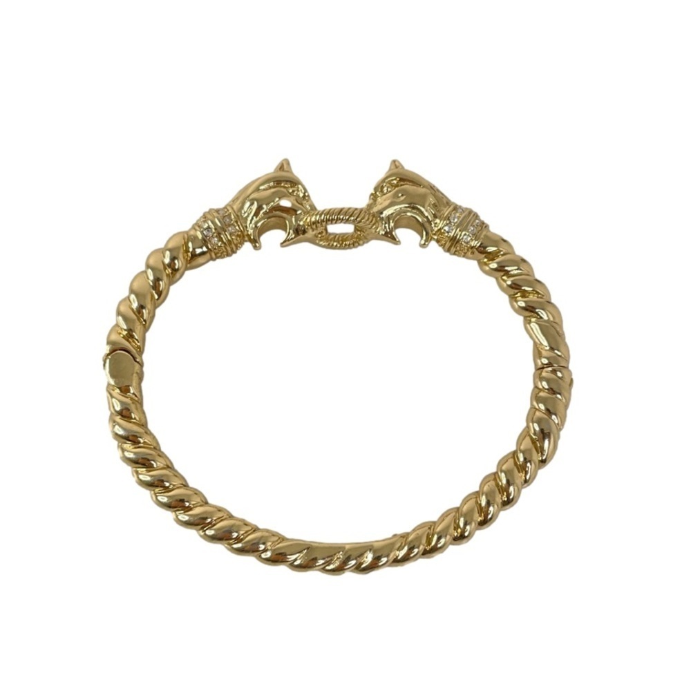 Stella and Dot Bracelet Crystal and Rope detail 2 Lion Heads Gold Tone